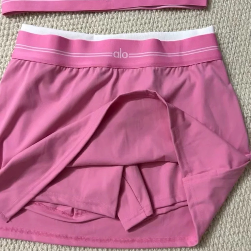 Alo Pink Active Crop Top and Skirt Set